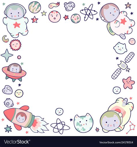 Cute Space Frame With Japanese Kawaii Cat Travels Vector Image