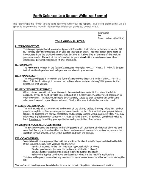 Miss Durants Science Class Lab Report Template For Conclusion