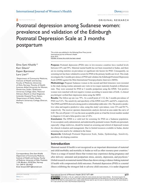 Validation of the turkish version of the edinburgh postnatal depression scale among women within their first. (PDF) Postnatal depression among Sudanese women ...