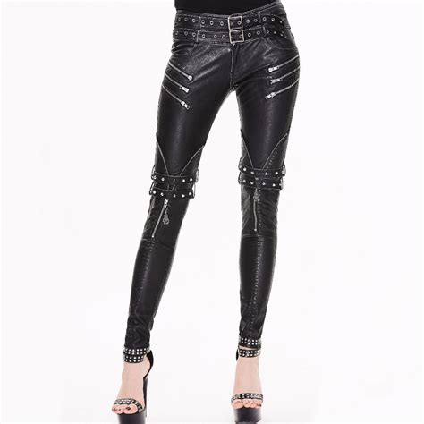 Devil Fashion Steampunk Black Pu Leather Pants For Women Gothic Vintage
