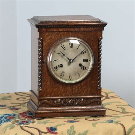 Antique 11½ German Gustav Becker Oak Round Dial Mantel Clock Chiming