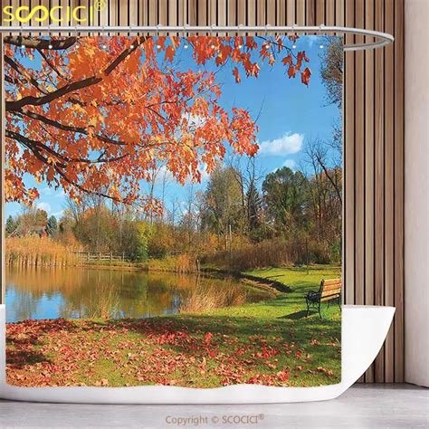 Polyester Shower Curtain Landscape Autumn Scenery In Michigan Usa