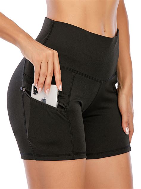 Dodoing Athletic Shorts For Women Zipper Pockets Casual Tummy Control
