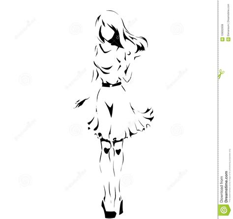 Silhouette Of Elegant Girl At Full Length Stock Vector Illustration