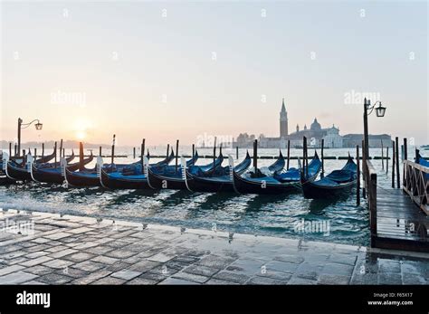 Gondolas At A Mooring Point On St Marks Square Venice Stock Photo Alamy