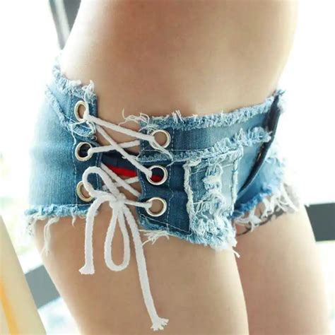 2018 Sexy Nightclub Girls Low Waist Denim Thong Shorts Micro Mini Jeans