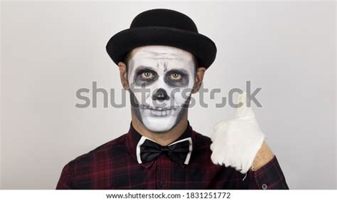Horrible Man Clown Makeup Smiles Shows Stock Photo 1831251772