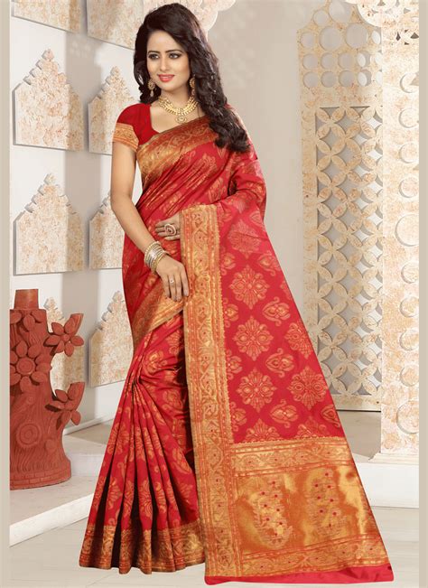 Buy Kanchipuram Silk Red Designer Traditional Saree 65928 Wedding