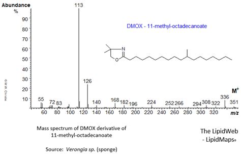 Mass Spectrum Of Dmox Of 11 Methyl Octadecanoate