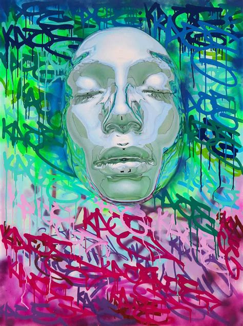 Chrome Faces Protrude From Drippy Graffiti Backdrops In Hyperrealistic