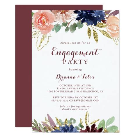 Rustic Gold Leaves Calligraphy Engagement Party Invitation Zazzle