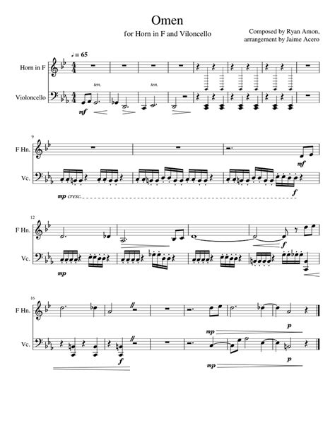 Omen From Bloodborne Sheet Music For French Horn Cello Mixed Duet
