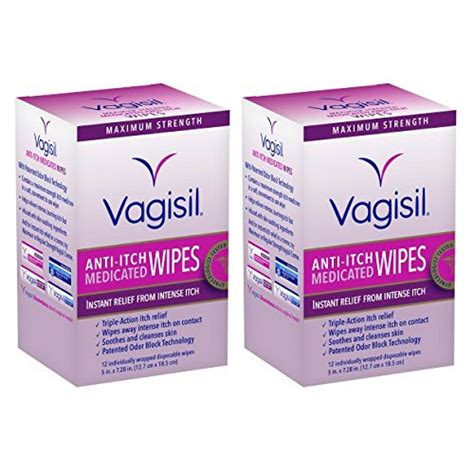 Vagisil Anti Itch Medicated Wipes Maximum Strength 12 Wipes Pack Of 2