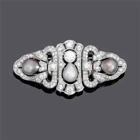 Natural Pearl And Diamond Clip Broochbangle Ca 1930 Platinum And