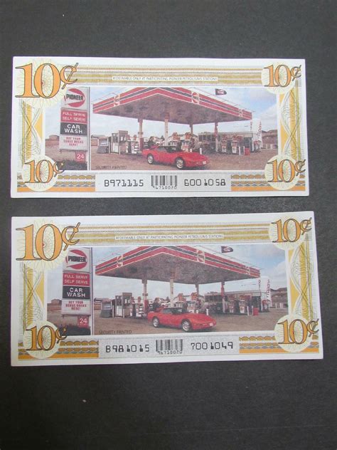 Lot Of 2 40th Anniversary Pioneer Bonus Bucks 10 Cent Gas Coupon Mint
