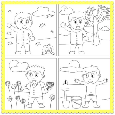 Four Seasons Coloring Worksheet and Song From Kiboomu Worksheets. | Seasons worksheets, Seasons ...