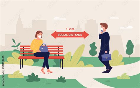 Outdoor Social Distance Infographic Vector Illustration Cartoon People