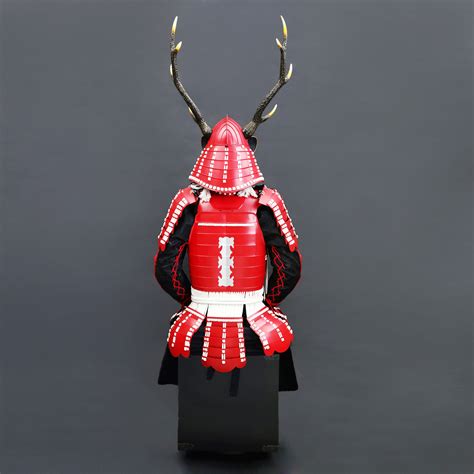 handmade red japanese samurai armor for yukimura sanada with brown deer antlers life size suit