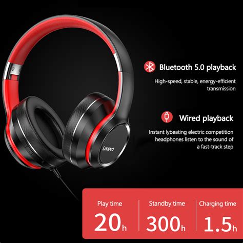 Lenovo Hd200 Bluetooth Earphone Over Ear Foldable Computer Wireless
