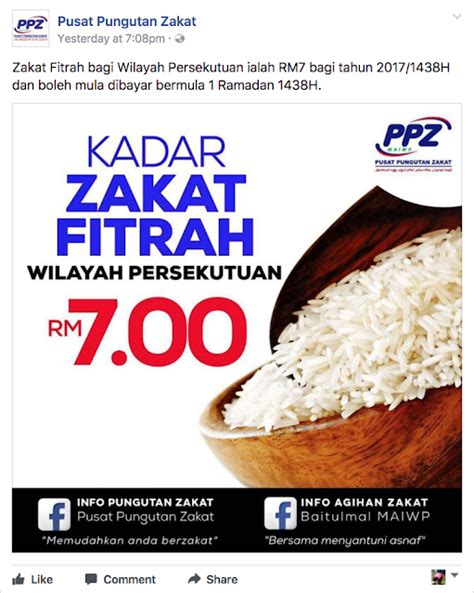 Makanan pokok yang dimaksud di sini tentu saja. Kadar zakat fitrah Selangor, WP, Kelantan, Sabah, Kedah ...