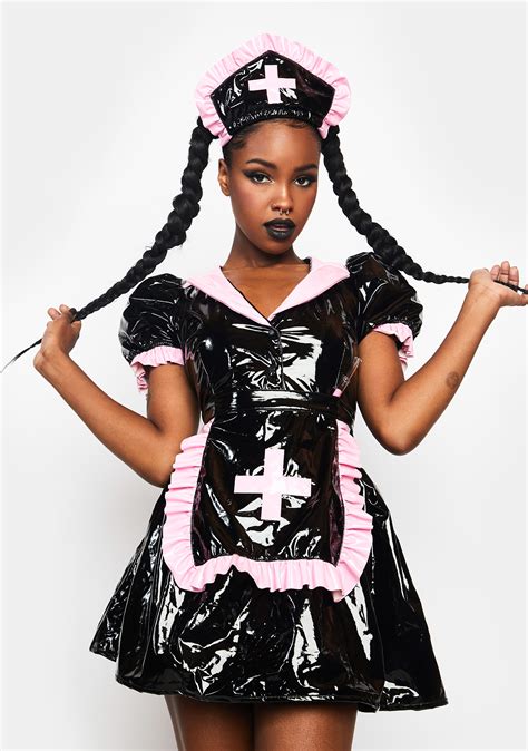 trickz n treatz vinyl nurse costume black pink dolls kill
