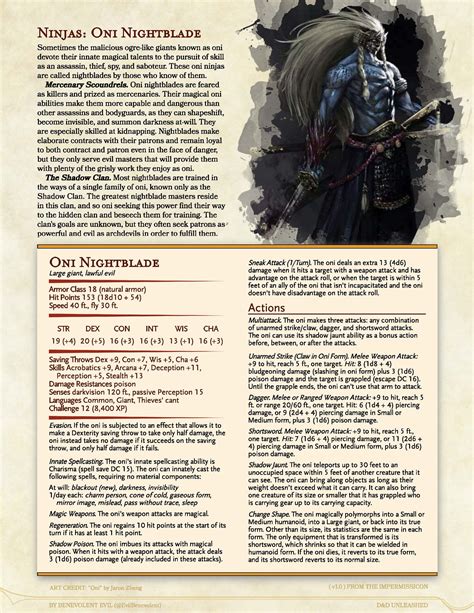 New Monster Oni Nightblade — Dnd Unleashed A Homebrew Expansion For