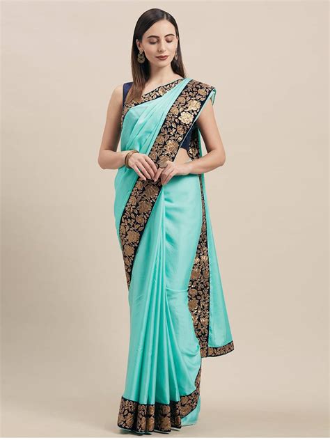 Turqouise Blue Poly Silk Big Border Fancy Designer Saree Indian Women Fashions Pvt Ltd 3198358