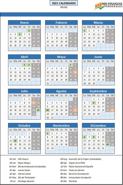 Anticipate a los días festivos de tu provincia y planifica tus vacaciones. Calendario laboral Mijas 2021 Mis finanzas personales