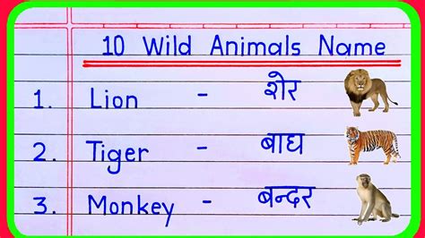 10 Wild Animals Name In English And Hindi Wild Animals Name Wild