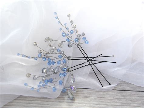 Light Blue Hair Pin Set Of 3 Hair Pins Hair Jewelry Of Etsy