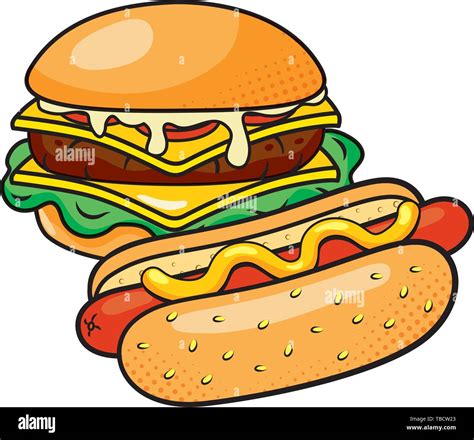 Hamburger And Hot Dog With Sauce Icon Cartoon Vector Illustration