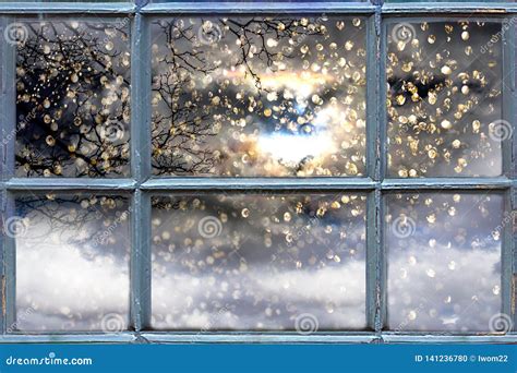Falling Snow Outside The Window Stock Photo Image Of Season Window
