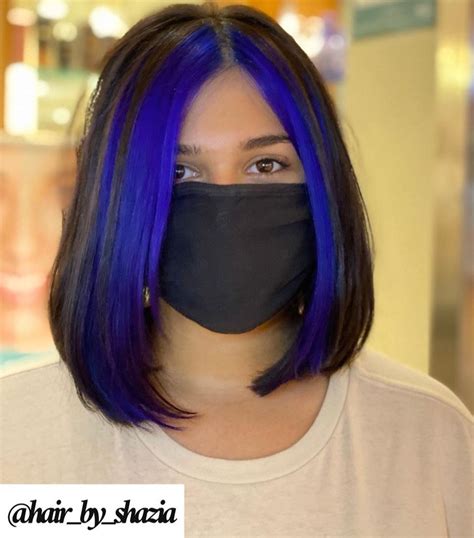 Hairbyshaziablack Hair Bob With Blue Money Piece Front Strands For