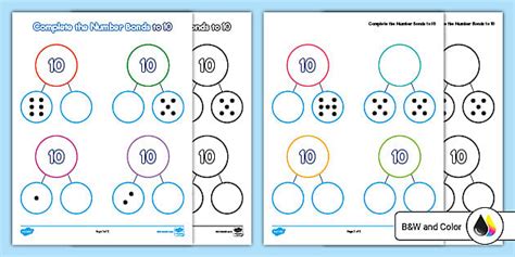 Kindergarten Complete The Number Bonds To 10 Activity Sheets