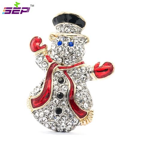 Crystals Rhinestone Christmas Snowman Brooches Pins Broach For Women Girl Party Jewelry