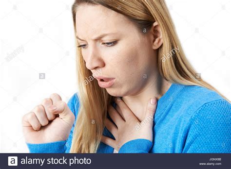Young Woman Suffering With Cough Stock Photo Alamy