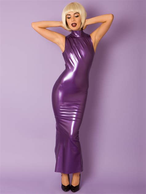 purple latex hobble dress skin two uk