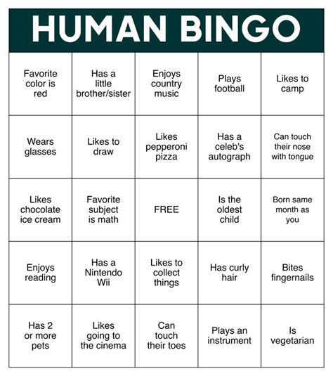 Free Printable Human Bingo Cards
