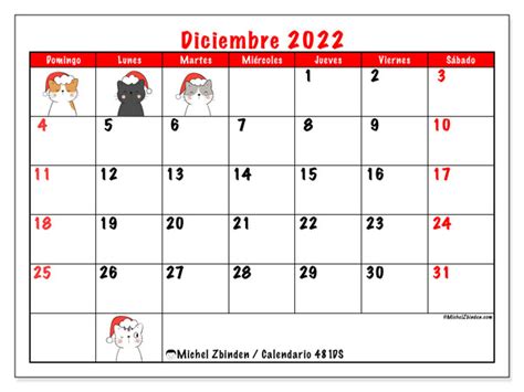 Calendario Diciembre De 2022 Para Imprimir 481ds Michel Zbinden Cl