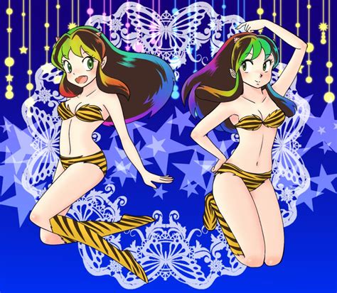 Lum Urusei Yatsura Tagme Bikini Green Hair Horns Legs Long Hair Oni Smile Swimsuit