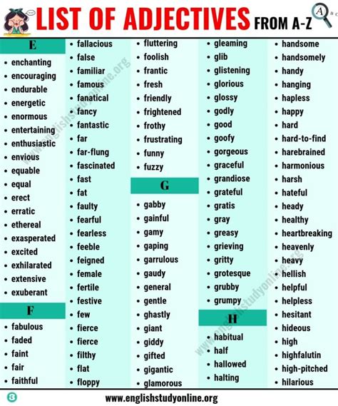 List Of Adjectives 1000 Adjectives From A To Z For Esl Learners