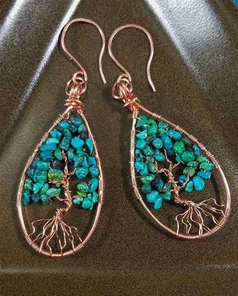 Closeout Wire Wrapped Turquoise Tree Of Life Earrings Copper Shipping