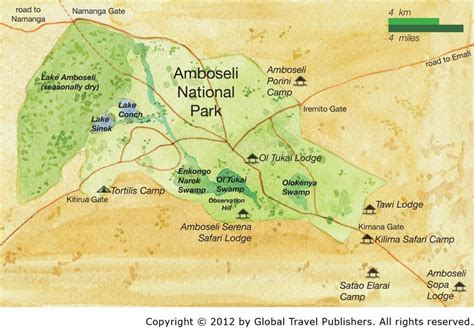 Map Of Amboseli National Park Amboseli National Park Tours Kenya Tour