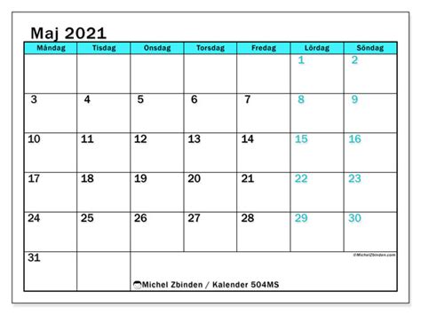 Välj ett datumintervall genom att klicka på u. Kalender "504MS" maj 2021 för att skriva ut - Michel ...