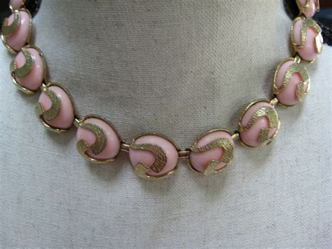 Vintage Choker Necklace Lucite Thermoset Pink Gold Tone Etsy