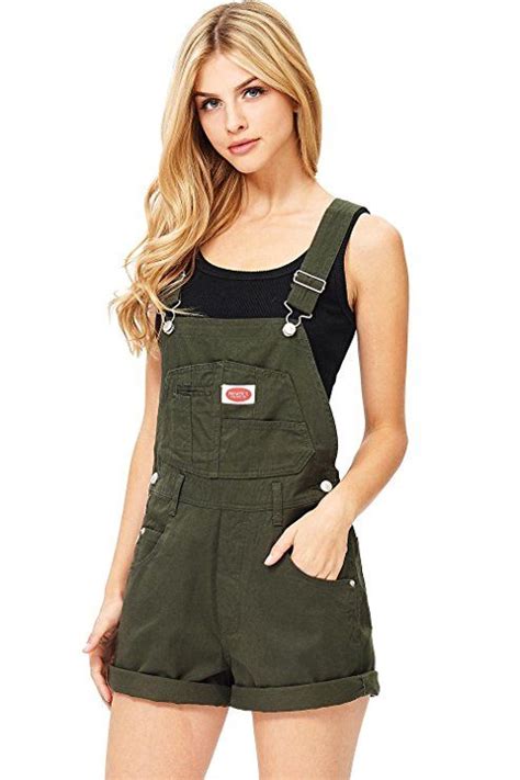 Revolt Womens Juniors Classic Twill Short Overalls L Olive