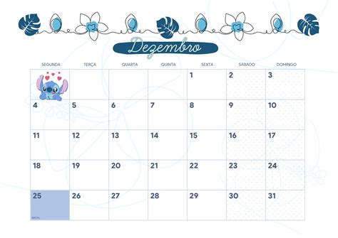 Calendario Mensal Stitch Dezembro Fazendo A Nossa Festa