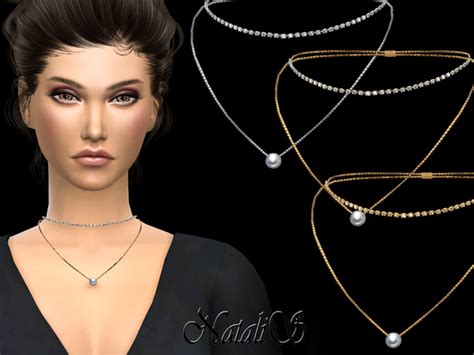 Double Necklace With Crystals And Pearl By Natalis At Tsr Sims 4 Updates