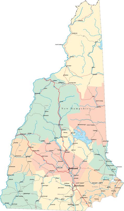 New Hampshire Road Map Nh Road Map New Hampshire
