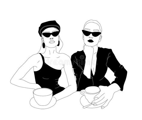 Hand Drawn Fashion Woman With Coffee Girl In Sunglasses Stock Vector Illustration Of Drawn